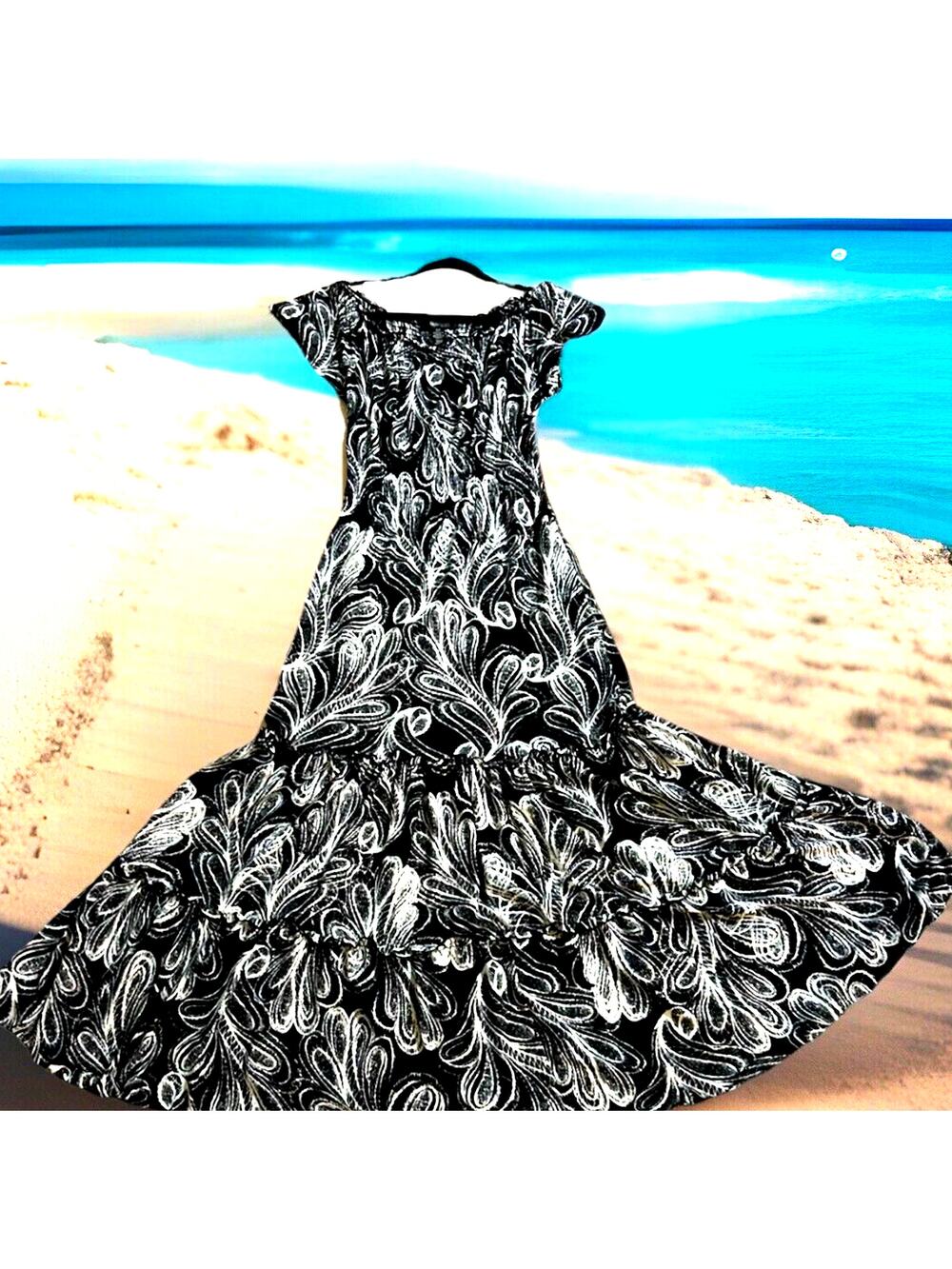 Maxi Dress EXTREME flare tiered Ruffles long boho Peasant Fairy island resort M